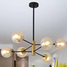 Zxdd-0821 Snjuyeok 6 Light Amber Glass Chandelier Globe Ceiling Fixture Height Adjustable