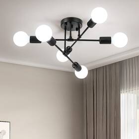 Pd-006a Soilsiu Modern Sputnik Chandelier 6-light Black Mid Century Semi Flush