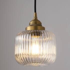 Sc-lwt349d Songcilt Vintage Ceiling Pendant Light With Clear Ribbed Glass Lampshade Industrial G