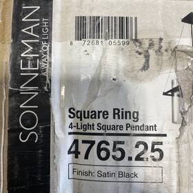 4765-25 Sonneman Square Ring 4-light Pendant Satin Black And Clear -