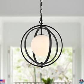 B09wl7xnzz Stanley Black Orb Chandelier 1 Light Pendant Fixture White Glass Shade For Home Decor