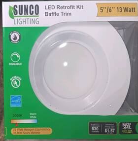 Sunco 742630038519 Lighting 6 Pack 13w 860lm 5 Inch /6 Led Retrofit Kit Baffle Trim
