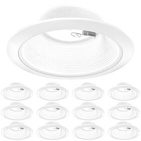 Sunco Lighting 840360614734 12 Pack 6 Inch Ceiling Can Light Trim Step Baffle With Detachable Ring