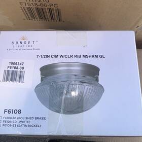F6108-30 Sunset Lighting Flush Mount 7-1/2 Inch Clear Prismatic Glass White Finish