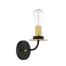 Sunset Lighting 098197966230 Onyx Industrial Wall Sconce Black And Gold Metal Vanity Matte Brushed Sa