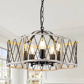 8109-5 Sytpplan 5-light Farmhouse Chandelier 18.5in White Oak Rustic Dining Kitchen Isl