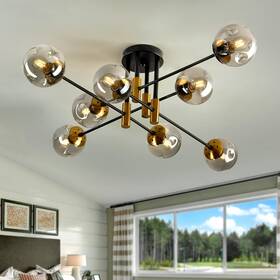 E-1201 Szxykeji 8 Light Glass Globe Ceiling Black Mid Century Flush Mount Sputnik