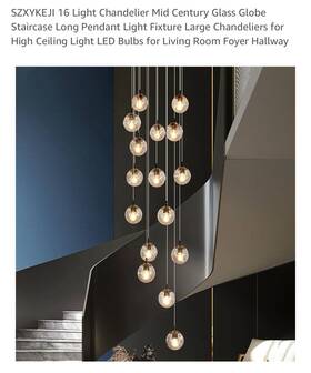 E-2118 Szxykeji 16 Light Chandelier Mid Century Glass Globe Staircase Long Pendant Fixture