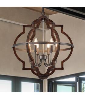 Dg-011 Tacdandm 6 Light Wood Farmhouse Chandelier Rustic Brown Pendant Fixture