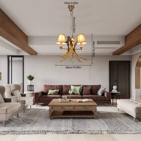 8008-3 Tbvechi Vintage Resin Antler Chandelier Led Ceiling Mount Lamp Deer Horn Pendant Light