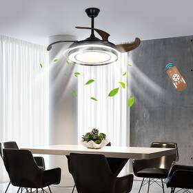 Cj121 Tbvechi 42 In Black Modern Ceiling Fan Retractable Fandelier With Light Remote