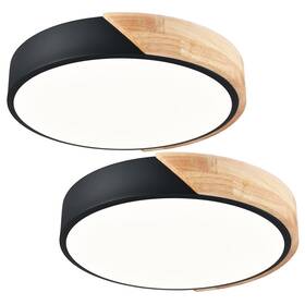 T7268cu-bk-2 Teenyo Simple Led Flush Mount Ceiling Light Black And Wood 16 Inch Modern