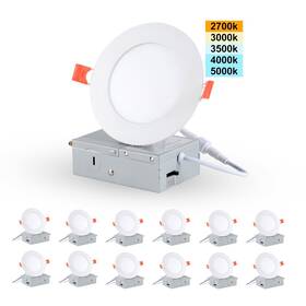 5cct Temgin 894773833677 12 Pack 5 Inch Led Recessed Light With Junction Box 2700k-5000k