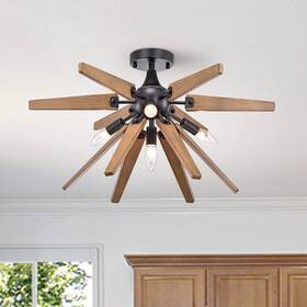 The Lighting Store 797698400013 Bernice 4-light Antique Black Finish Sputnik Natural Wood