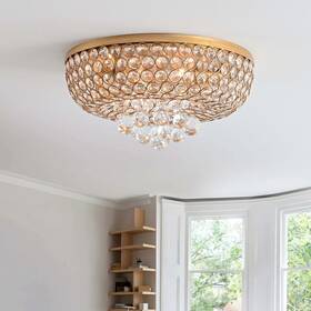 The Lighting Store 797698402420 Francisca 4-light Flush Mount Crystal Chandelier Brushed Brass