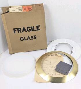 Thomas Industries R250-b 2 Vtg Moe Light Covers Recessed Satin Brass Trim And Opal Glass