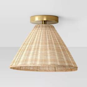 074-06-0015 Threshold 1 Light Rattan Fixed Ceiling Brass Gold