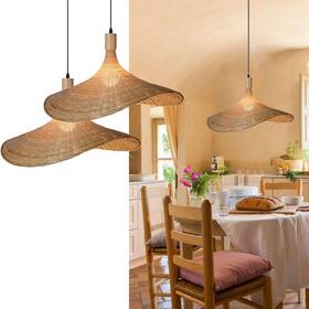 T-533 Tigkhae 2 Pack Bamboo Chandelier Wicker Pendant Lighting Fixture Vintage