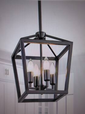 Zs-pz021bl Tinhon Modern Black 4-light Geometric Pendant Light With Open Cage Design