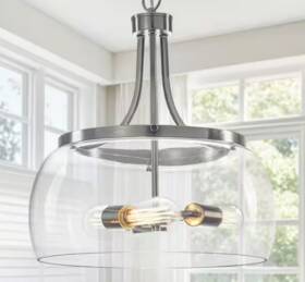 Zs-pz161d40nl03 Tinhon 16 Inch 3-light Nickel Pendant Light Modern Chandelier With Glass Dome Shade