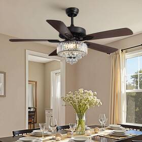 Tin-ll-1028-led-02 Tinkoso 52-inch Crystal Ceiling Fan With Lights Modern Led Fandelier Remote Cont