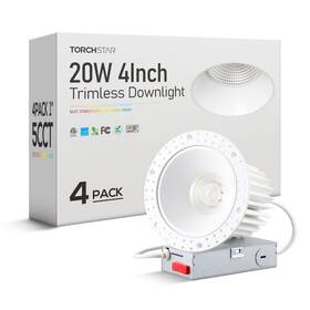 E-75007 Torchstar 4 Pack 20w 5cct Round Trimless 4-inch Led Recessed Light White