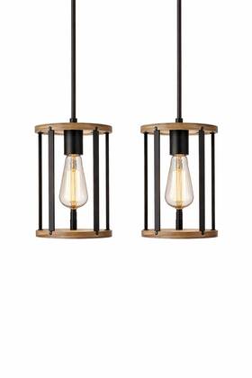 P9091-bk Tounisar 2 Pack Farmhouse Pendant Light Kitchen Island Hanging Black /wood Adjustable New