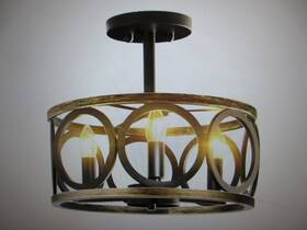 Msxdd3t-hsms Tozing 13 Inch 3-light Black Cage Drum Semi-flush Mount Ceiling Light