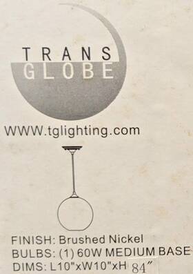Ll-007-10 Trans Globe Lighting 1-light Pendant Brushed Nickel Clear Glass 10 Inch W Up To 84 H