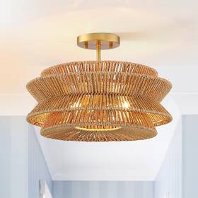 True Fine 719349306314 Silvia 2-light Bohemian Woven Rope Semi-flush Mount Ceiling
