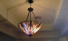 Tt-1433 Quoizel Fixture Tiffany Chandalier Pendant Light Cieling 3 Vintage Lamp