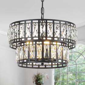 Md102-4-hei Tunkayli Dining Room Chandeliers K9 Crystal Black Metal Chandelier 16 Inch