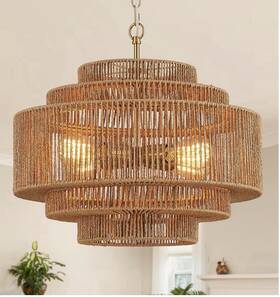 Md103-8-golden Tunkayli Hand-woven Rattan Chandelier With 4 Lights