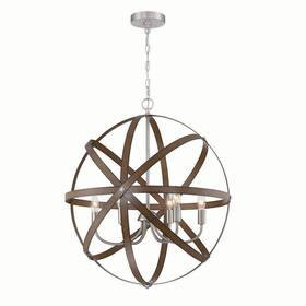 Ss-50276 Uixe 6-light Barnwood And Brushed Nickle Candlestick Pendant Lighting