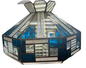 990968 Underwriters Laboratories Inc. Tiffany Style Vintage Lamp Stained Glass Teal-white-clear Overhead Hanging