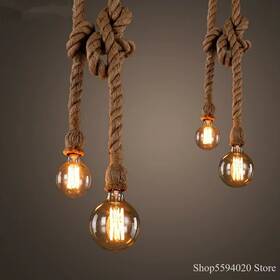 Wh-l01 Unique Trendy 1 Retro Wire Hemp Rope Pendant Lights Bar Diy Creative Led Lamp