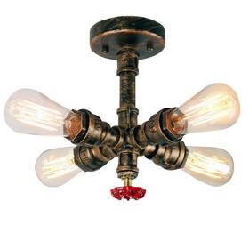 Li259121 Unitary Farmhouse Bedroom Semi Flush Mount Ceiling Light Rustic Copper Metal Sputnik Hal