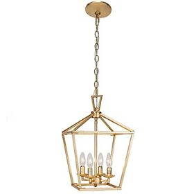 Untrammelife 4-light Aged Gold Lantern Pendant Light Adjustable Height Metal