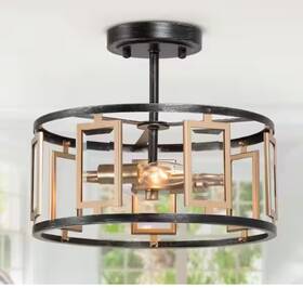 37zneihd23986en Uolfin Modern 2-light Antique Brushed Black And Brass Gold Kitchen Ceiling Light
