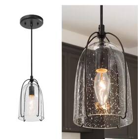 628c7n7zjjq3821 Uolfin Modern Black 1-light Kitchen Island Industrial Cage Pendant Seeded Glass Shade