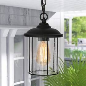 Uolfin 628p76zi2ia244p Tora Black Outdoor 1-light Pendant Light Fixture With Seeded Glass Shade