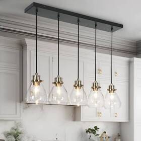 628s8eeebji4779 Uolfin Modern 5-light Black And Brass Linear Kitchen Island Chandelier