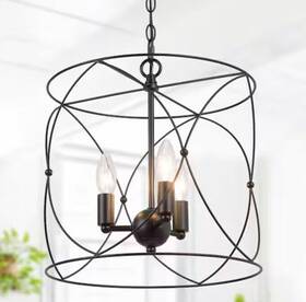 628t7eumf2y3976 Uolfin Black Drum Dining Room / Entryway Chandelier 3-light Cage Pendant Light