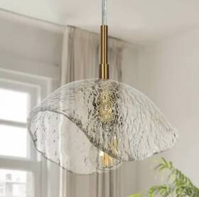 B3yvequo977am8 Uolfin A04977a 1-light Plated Gold Hanging Pendant Light With Textured Glass