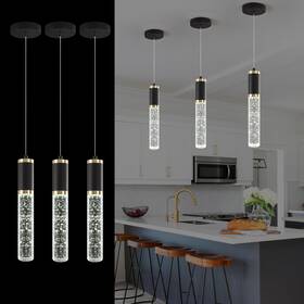 Ucc-b02-0423 Upfelw 3-pack Modern Crystal Pendant Light For Kitchen 3 Pack Black Gold