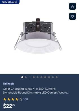 1500758 Utilitech Color Changing White 4-in 580 -lumens Switchable Round Dimmable Led Ca