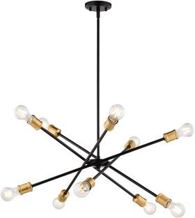 H0301 Vaxcel Lighting 10 Light 35 Inch W Sputnik Chandelier - Antique Gold And Matte