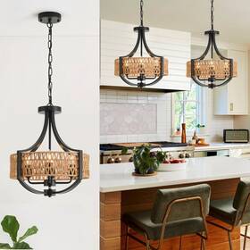 5b2-us-a0355-42-ld Vdwo Rattan Modern Farmhouse Small 4 Light 16.5 Inches V-weave Round