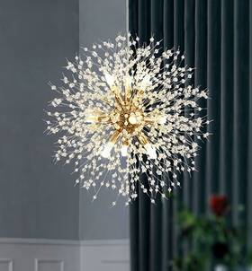 3109-p8-gd Verron Qamra Dandelion Firework Burst Sputnik Chandelier Hanging Pendant 9 Light Gold