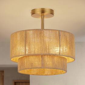 Hr13 Vexagyle 3-light Boho Light Fixtures Ceiling Mount 12.6ftft Rattan Semi Flush Ceil